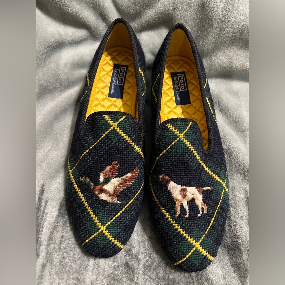 Polo Ralph Lauren Paxton Duck & Hound Needlepoint slippers